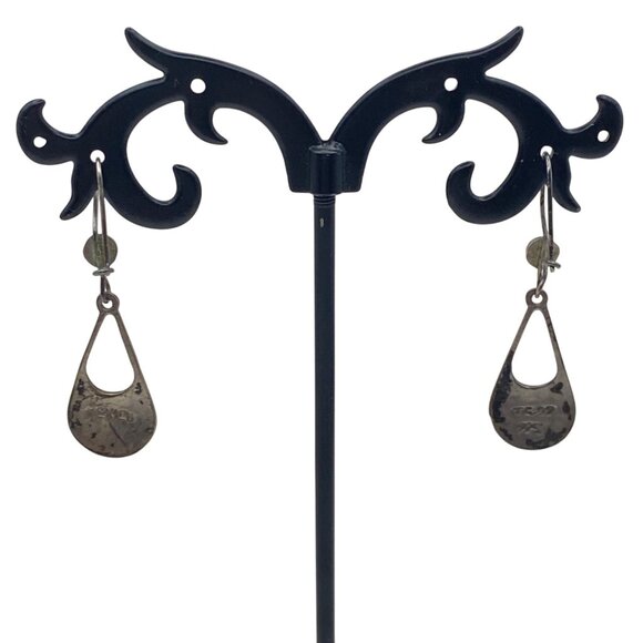 Taxco Mexico Sterling Silver Teardrop Earrings Crushed Stone Inlay TC97 LOOK - Picture 8 of 12